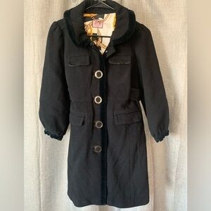 Juicy Couture Long Black Pea Coat Puff Sleeves Women’s Small